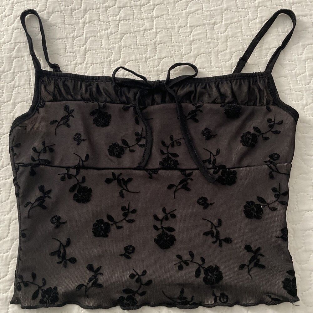 womens small y2k black babydoll Crop spaghetti S 2 4 top Whimsygoth Goth Fairy
